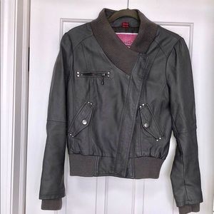 Awesome Gray Faux Leather Bomber Jacket